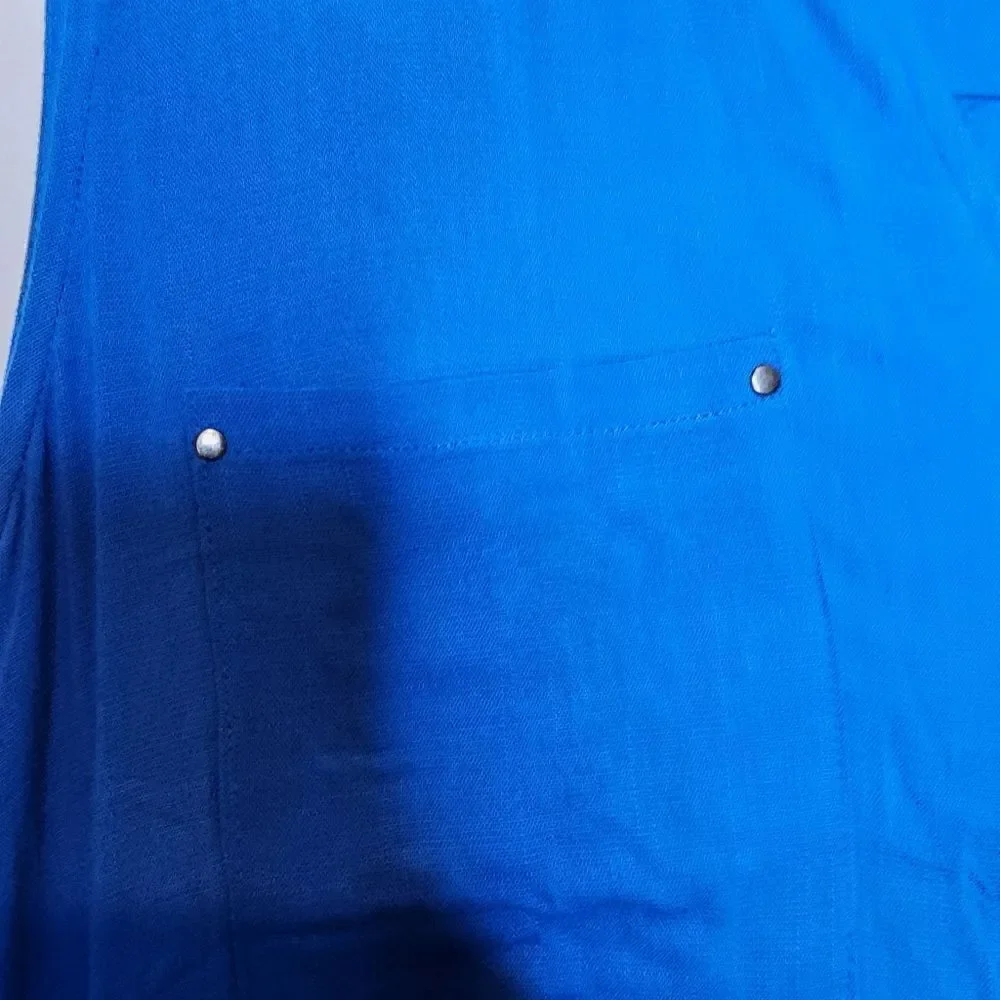 6X 30W Torrid Blue Mini Textured Rayon Shirt Dress Zip V Neck Drawstring Chest p